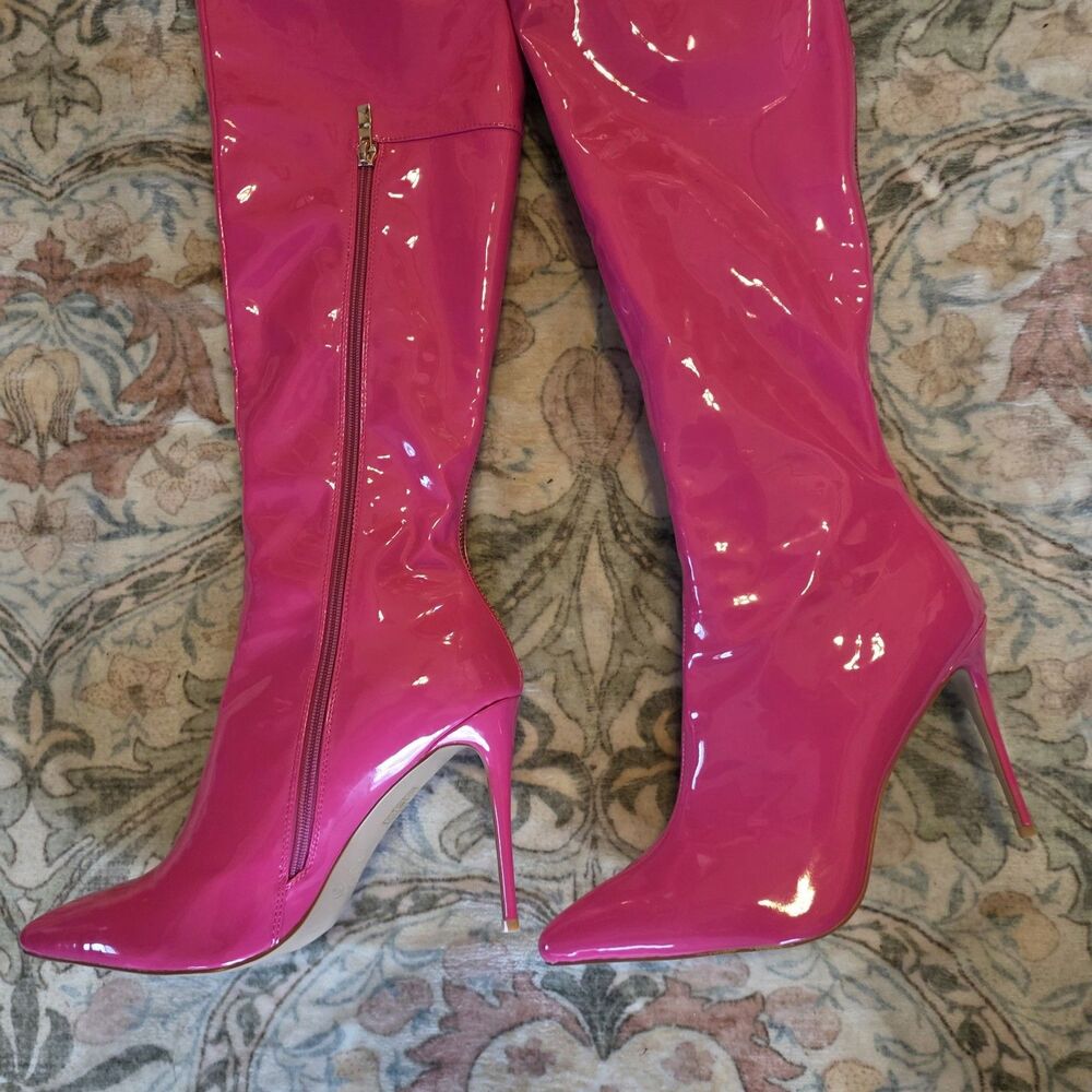 London Rag Women's Thigh-High Pink Boots High Heels Size 9 Side Zip - Picture 4 of 10